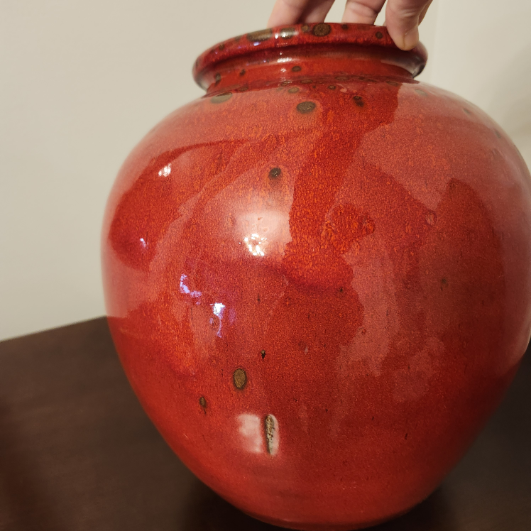 Large Red Studio Art Glazed Pottery Vase - photo 3