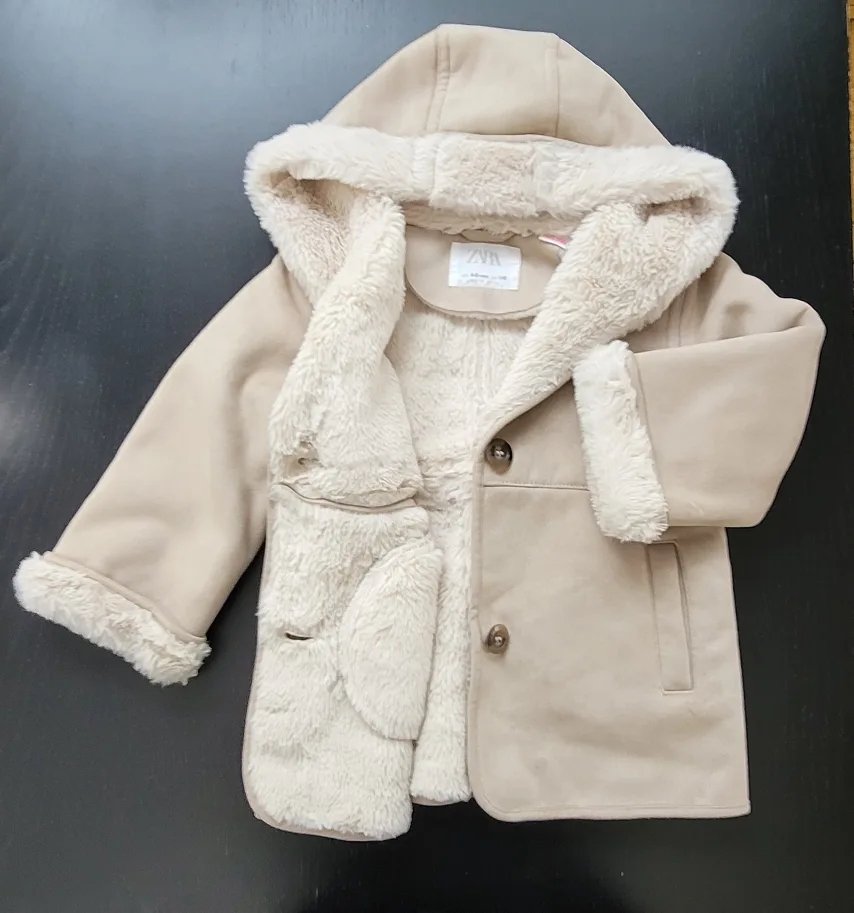 Zara Kids Faux Shearling Hooded Coat - Size 4-5 years - 110 cm image indicator(6)