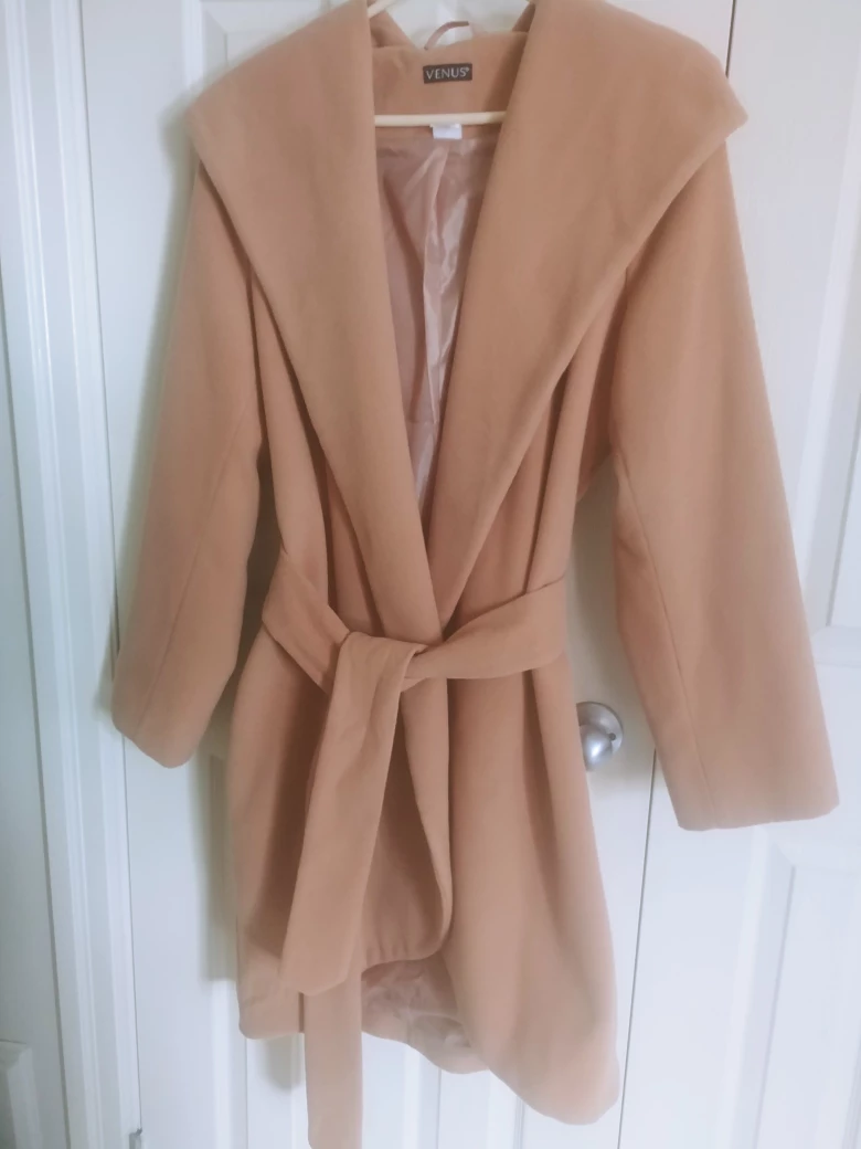 Camel-coloured Venus Hooded Wrap Coat