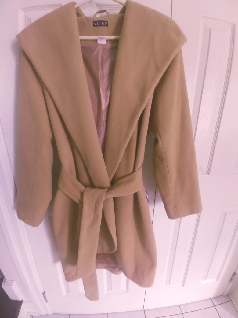Camel-coloured Venus Hooded Wrap Coat - photo 2