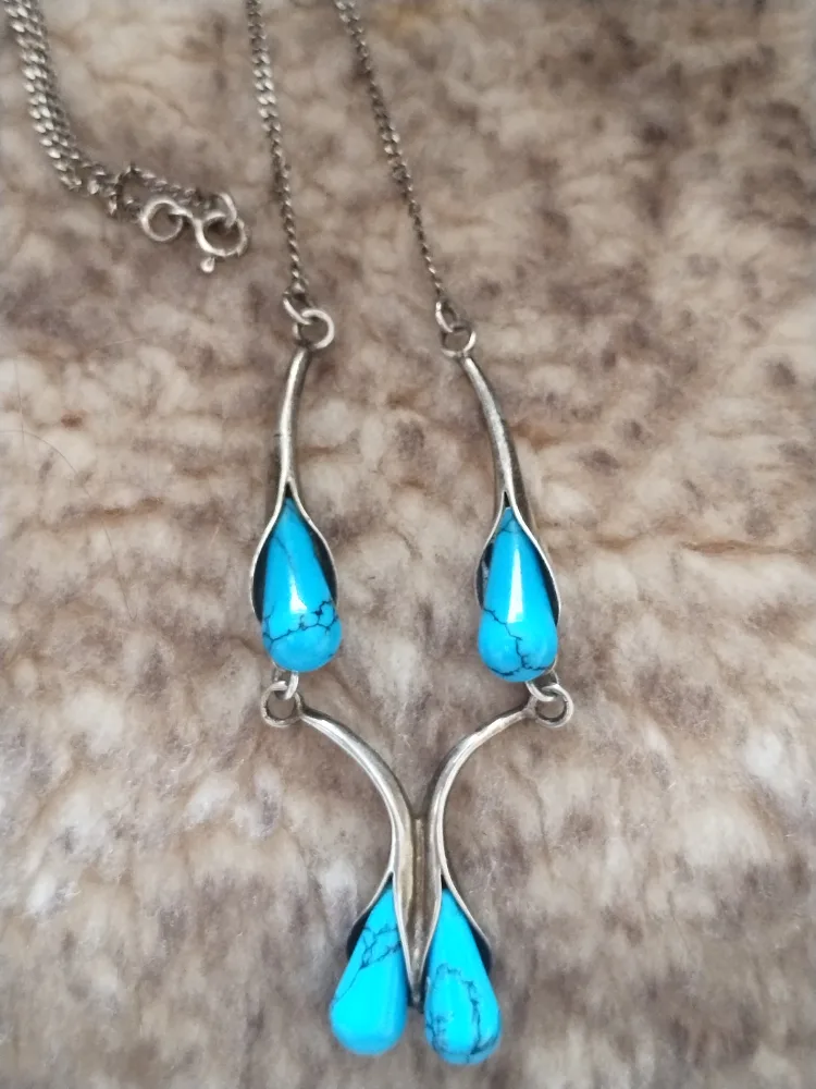 Vintage Necklace made in Poland Turquoise and sterling silver image indicator(2)