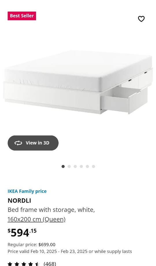 IKEA NORDLI Queen Bed Frame with Storage Drawers - White