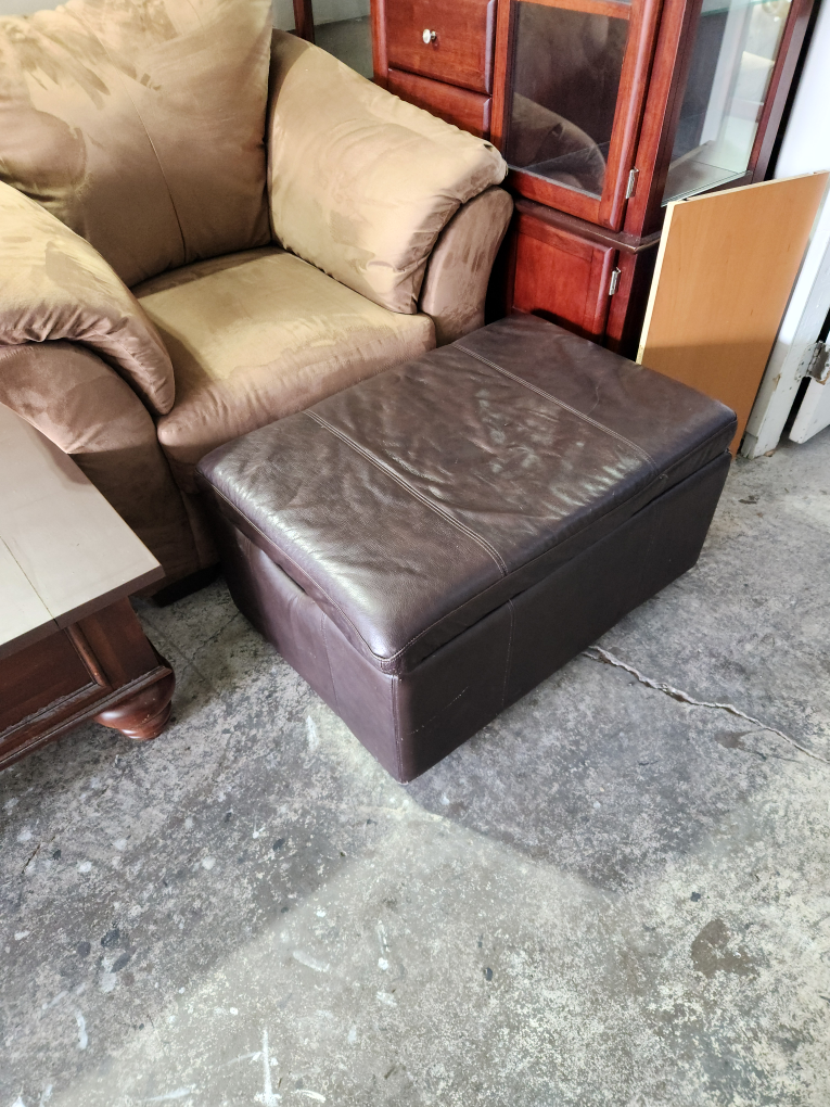 Brown Leather Storage Ottoman