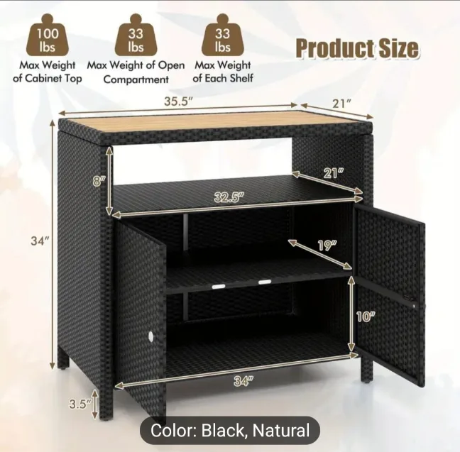 🏈Outdoor Patio Wicker Cabinet with Acacia Wood Top image indicator(3)