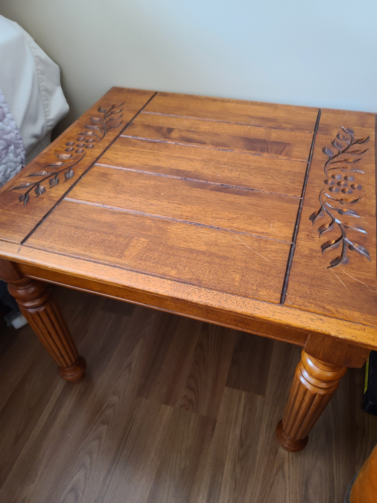 Wooden Coffee Table and end tables with Carved Detail