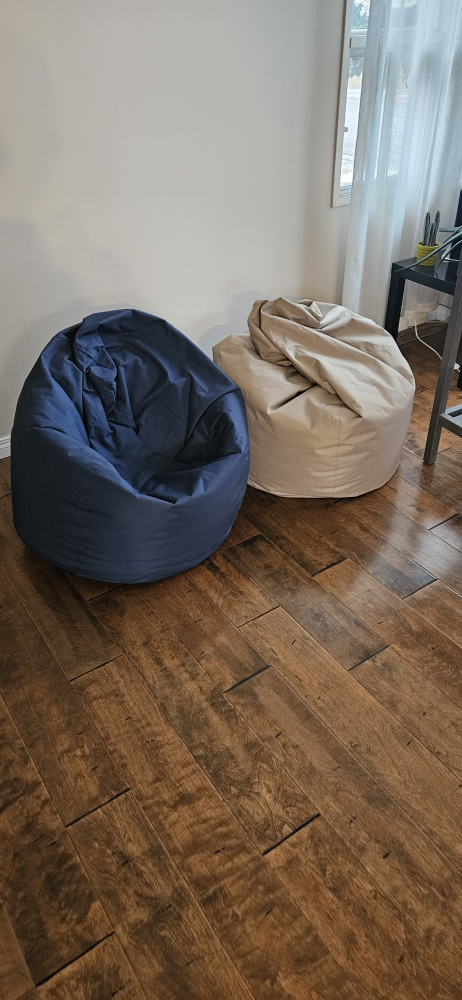 Pair of Beanbag Chairs - Navy Blue & Beige