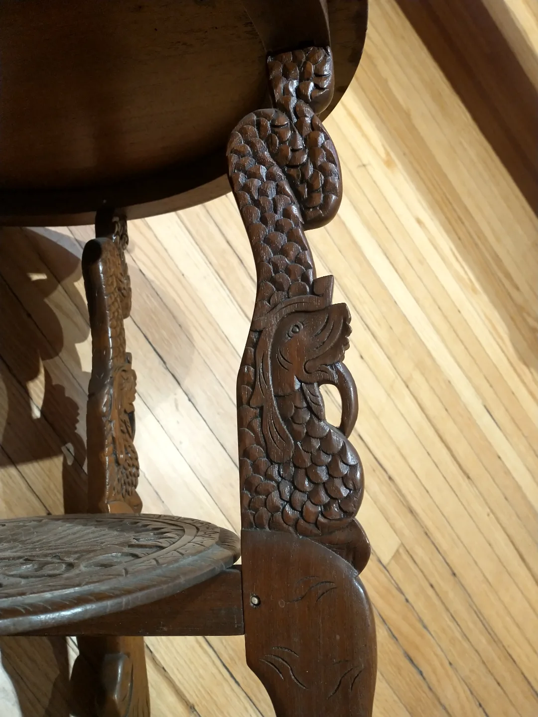 Antique Hand-Carved Phoenix Wooden Table image indicator(4)