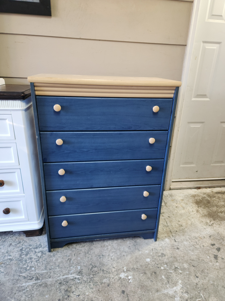 Five-Drawer Chest of Drawers - Blue and Beige
