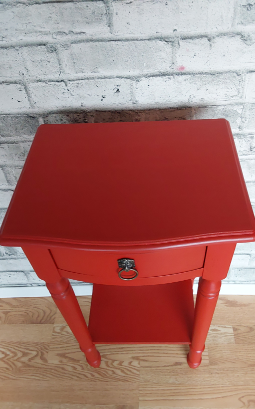 Red Painted Accent Table with Drawer - photo 2