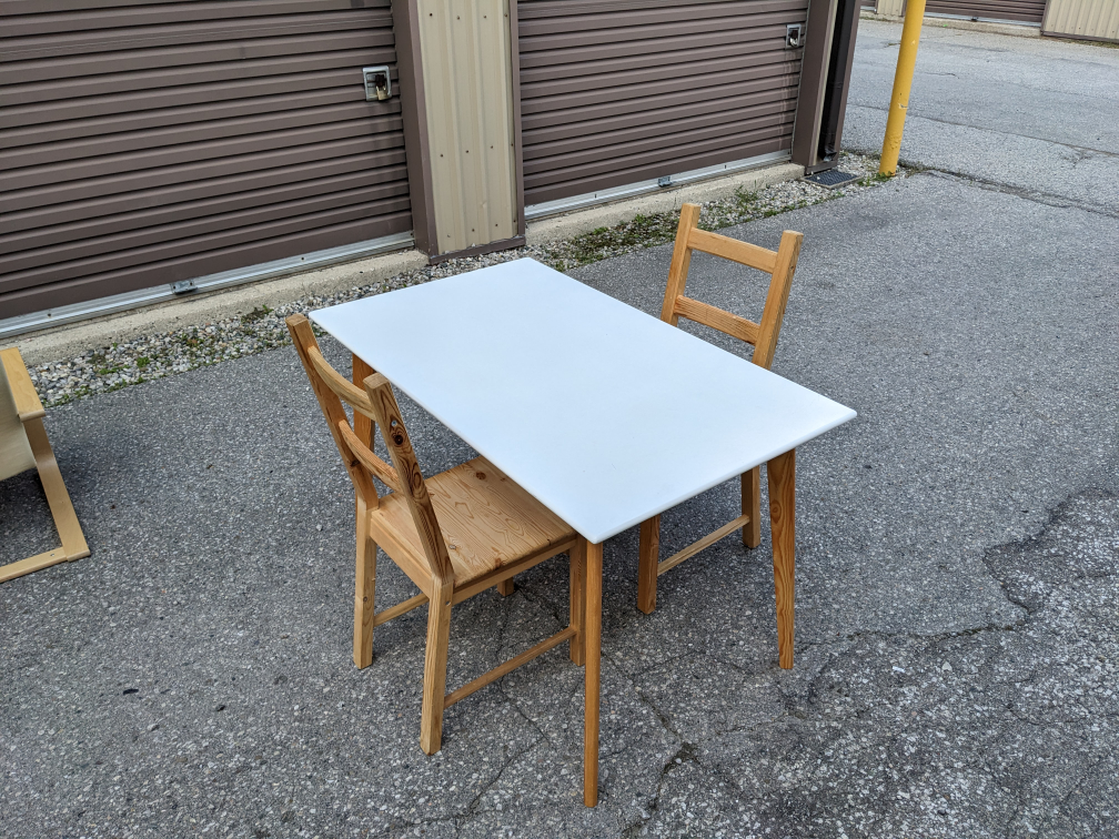 White Table with Wooden Legs