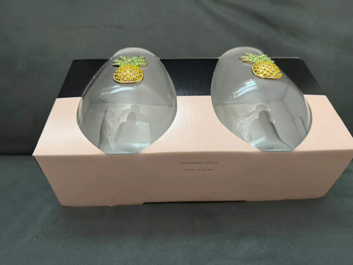 Rachel Zoe Stemless Wine Glasses, Set of 2, Pineapple Design image indicator(3)