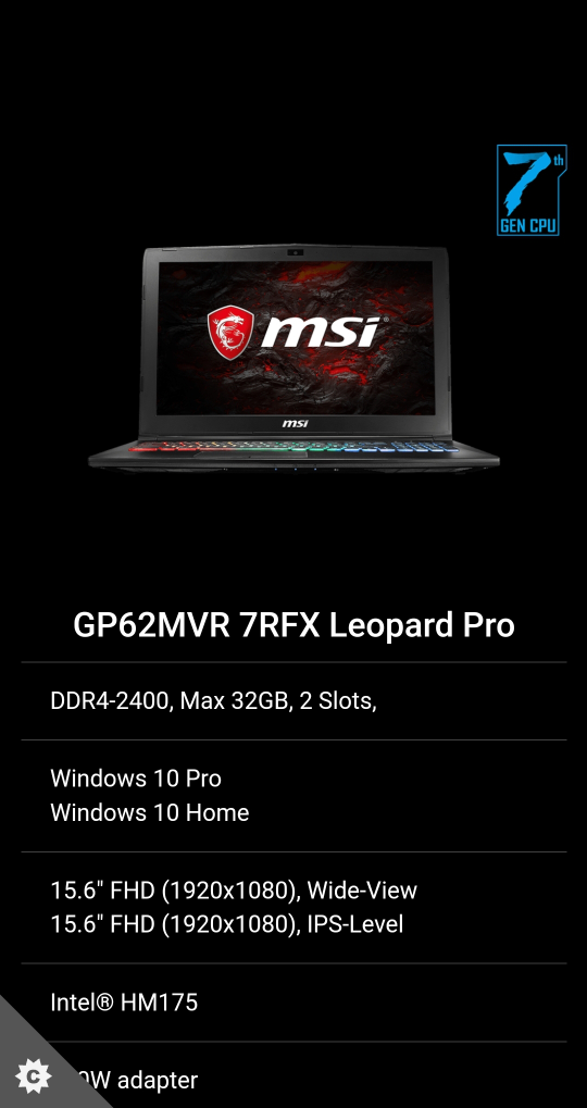 MSI GP62MVR 7RFX Leopard Pro Gaming Laptop