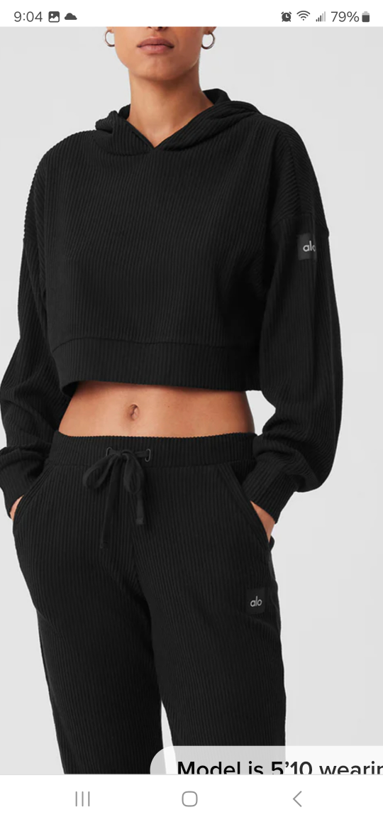 Alo Yoga Muse Ribbed Hoodie - Black - Size Small - photo 4