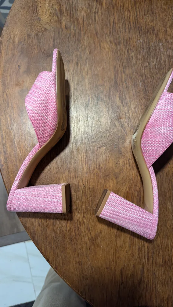 Pink Woven H&M Block Heel Mules - Size 39 image indicator(6)