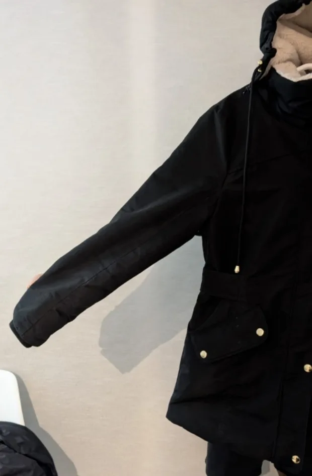 Women's Black Winter Parka with Detachable Head Cap image indicator(2)