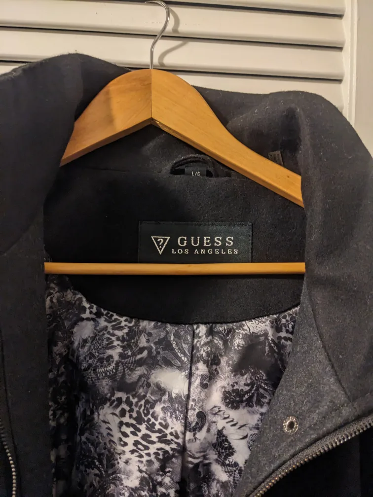🏈 Guess Women's Black Hooded Peacoat Size L/6 image indicator(2)