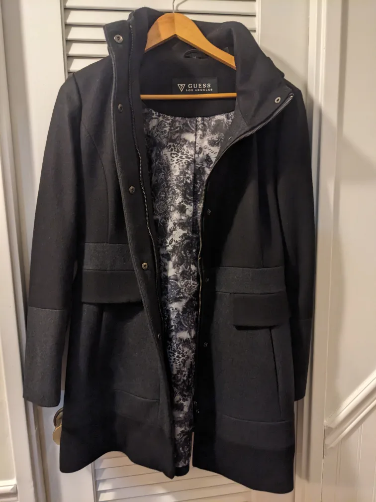 🏈 Guess Women's Black Hooded Peacoat Size L/6 image indicator(4)