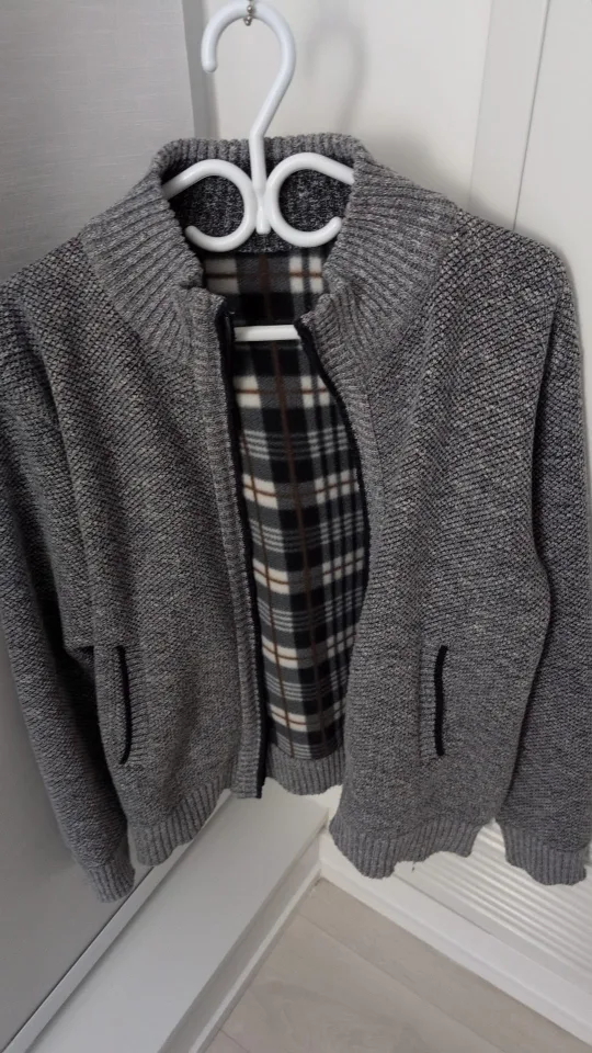 Men's Grey Knit Zip-Up Jacket image indicator(3)