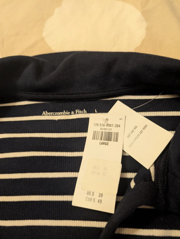 NEW Abercrombie & Fitch Striped Long Sleeve Polo image indicator(2)