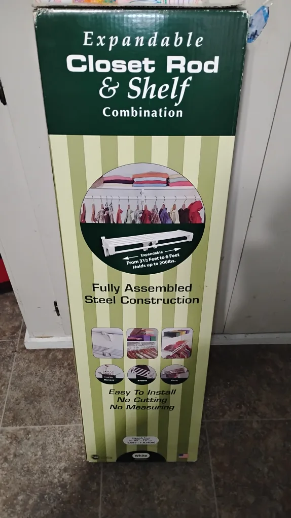 Expandable Closet Rod & Shelf Combination - White - SCRW72 thumbnail