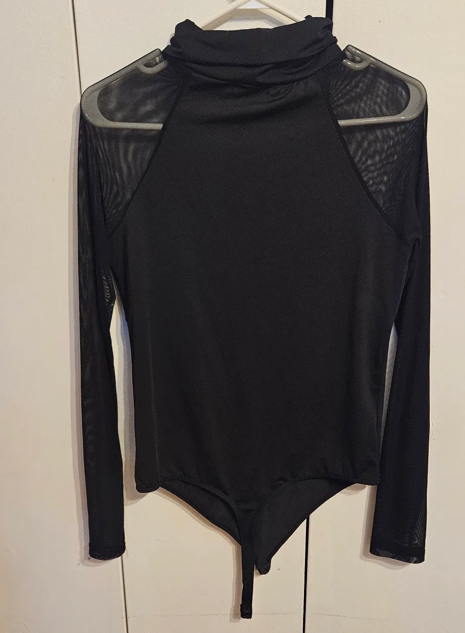 Black Mock Neck Mesh Bodysuit-Never been worn! image indicator(2)
