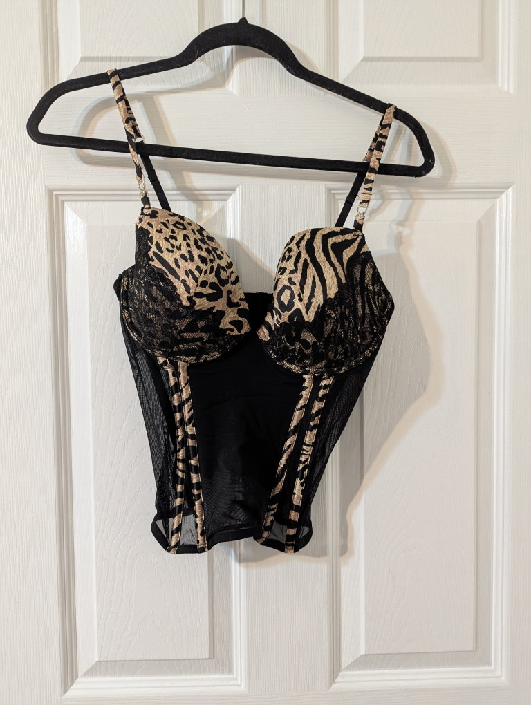 Three Corsets: Animal Print, Black Satin, and Black Lace - photo 4