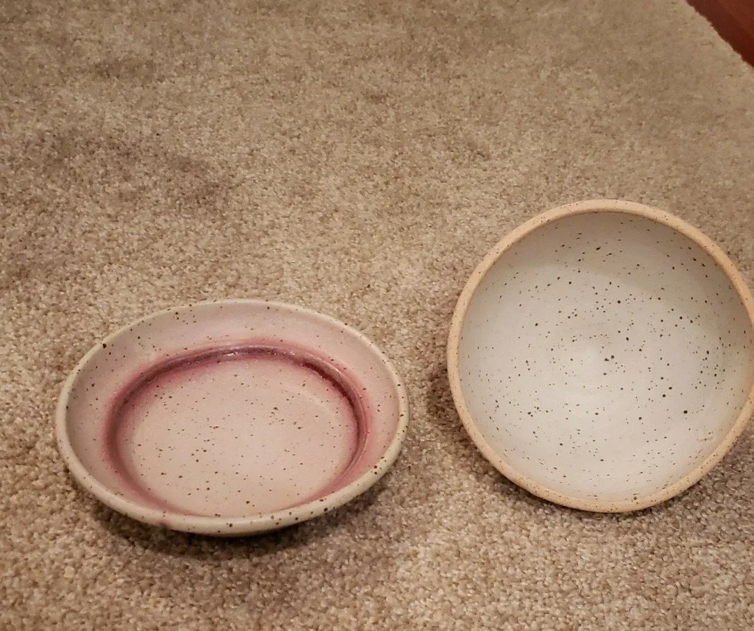 Hand-painted Pottery Butter Dish & Garlic Keeper..$40 for both. image indicator(4)