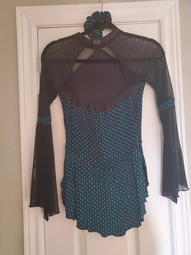 Figure Skating Dress, Size Adult Small, Black and Teal image indicator(2)