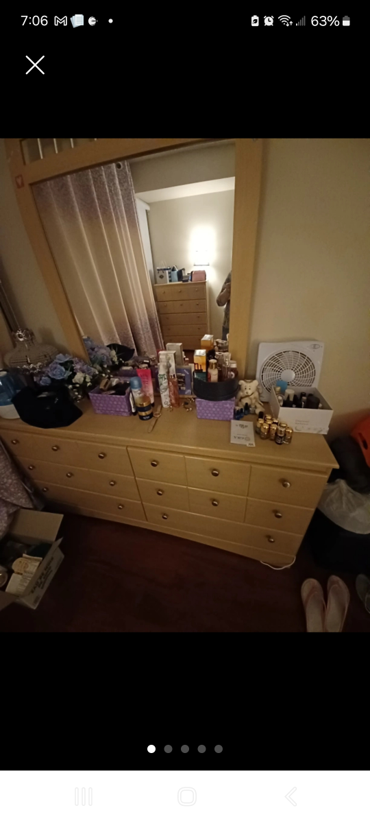 Beige dresser with mirror