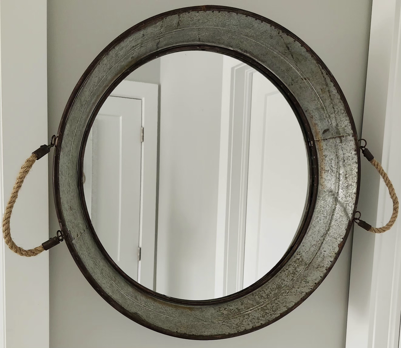Rustic Galvanized Metal Mirror with Rope Handles - photo 2