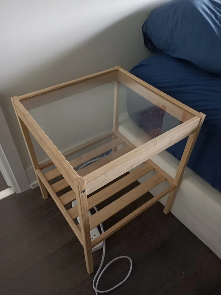IKEA Bamboo Nightstand with Glass Top thumbnail