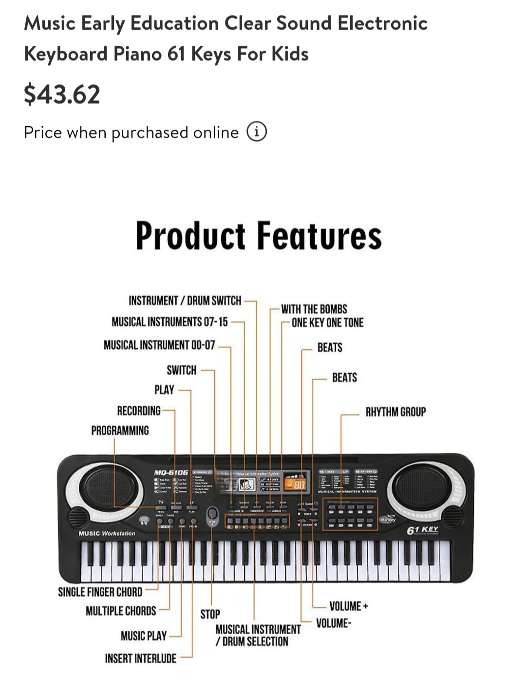 Pink 61-Key Electronic Keyboard Piano for Kids - photo 4