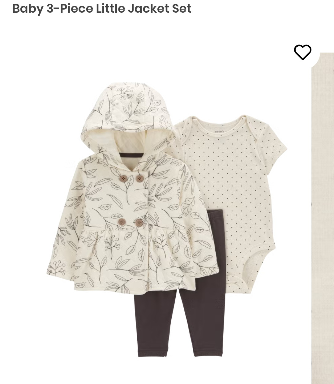 Carter's Baby Girl 3-Piece Outfit - Jacket, Bodysuit, Leggings