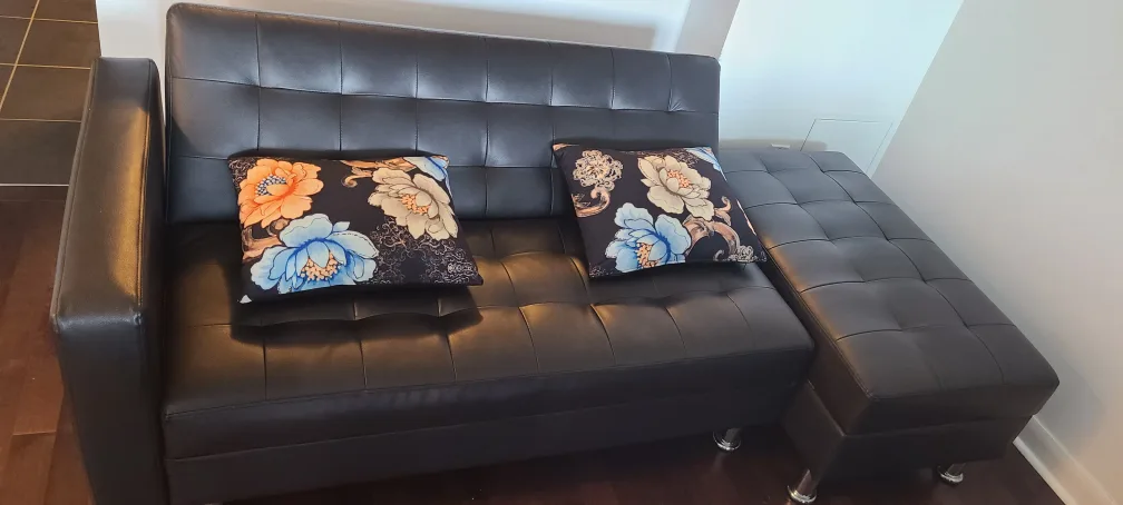 Black Faux Leather Sofa bed with Ottoman image indicator(2)