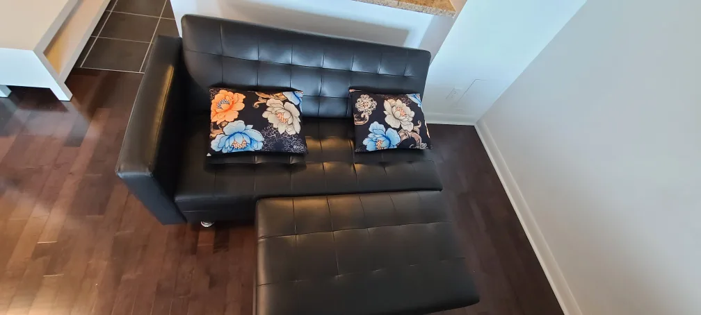 Black Faux Leather Sofa bed with Ottoman image indicator(3)