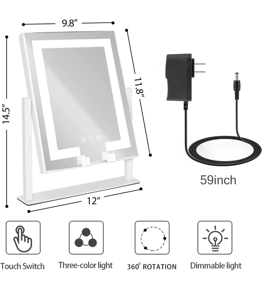 VANITY MAKEUP MIRROR, LED LIGHTS,Dimmable,Phone Holder,Rotatable - photo 3