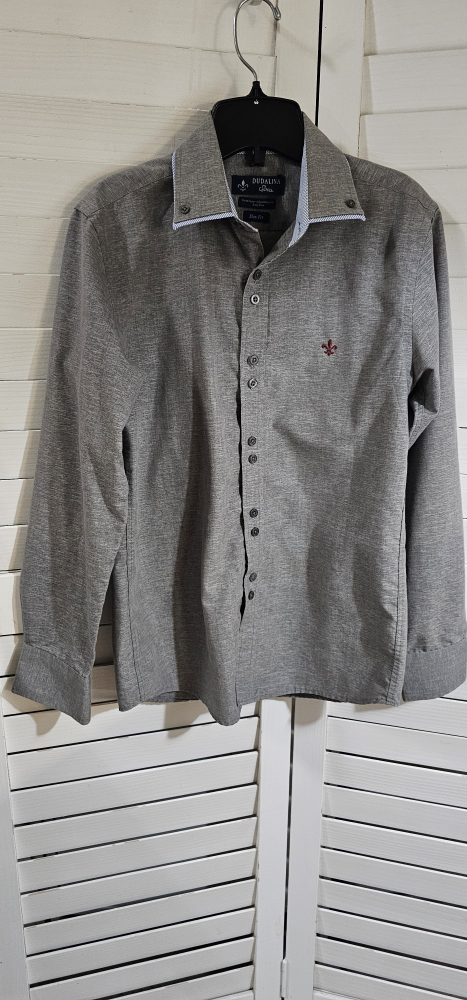 Men's Dudalina Sport Slim Fit Grey Long Sleeve Button-Down Shirt