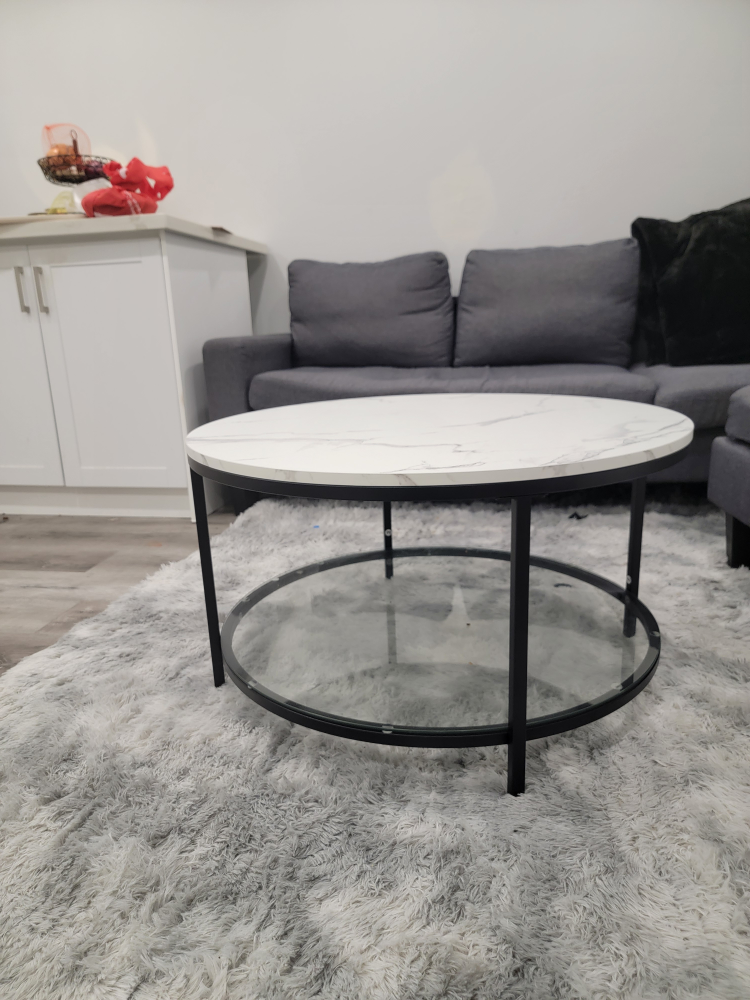 Round Marble Coffee Table with Glass Shelf - photo 4