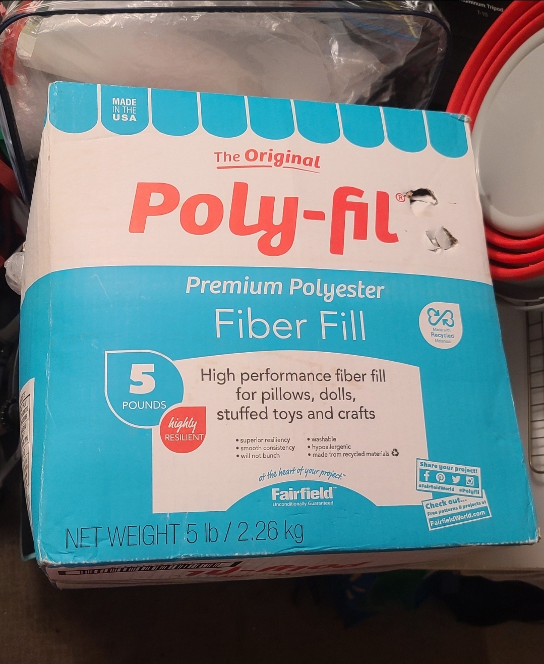 Unopened 5lb box of Poly-fil Premium Polyester Fiber Fill