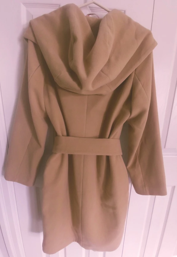 Camel-coloured Venus Hooded Wrap Coat - photo 3