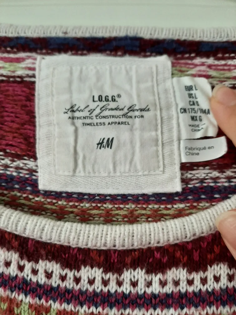 H&M L.O.G.G. Fair Isle Knit Sweater - Size Large image indicator(2)