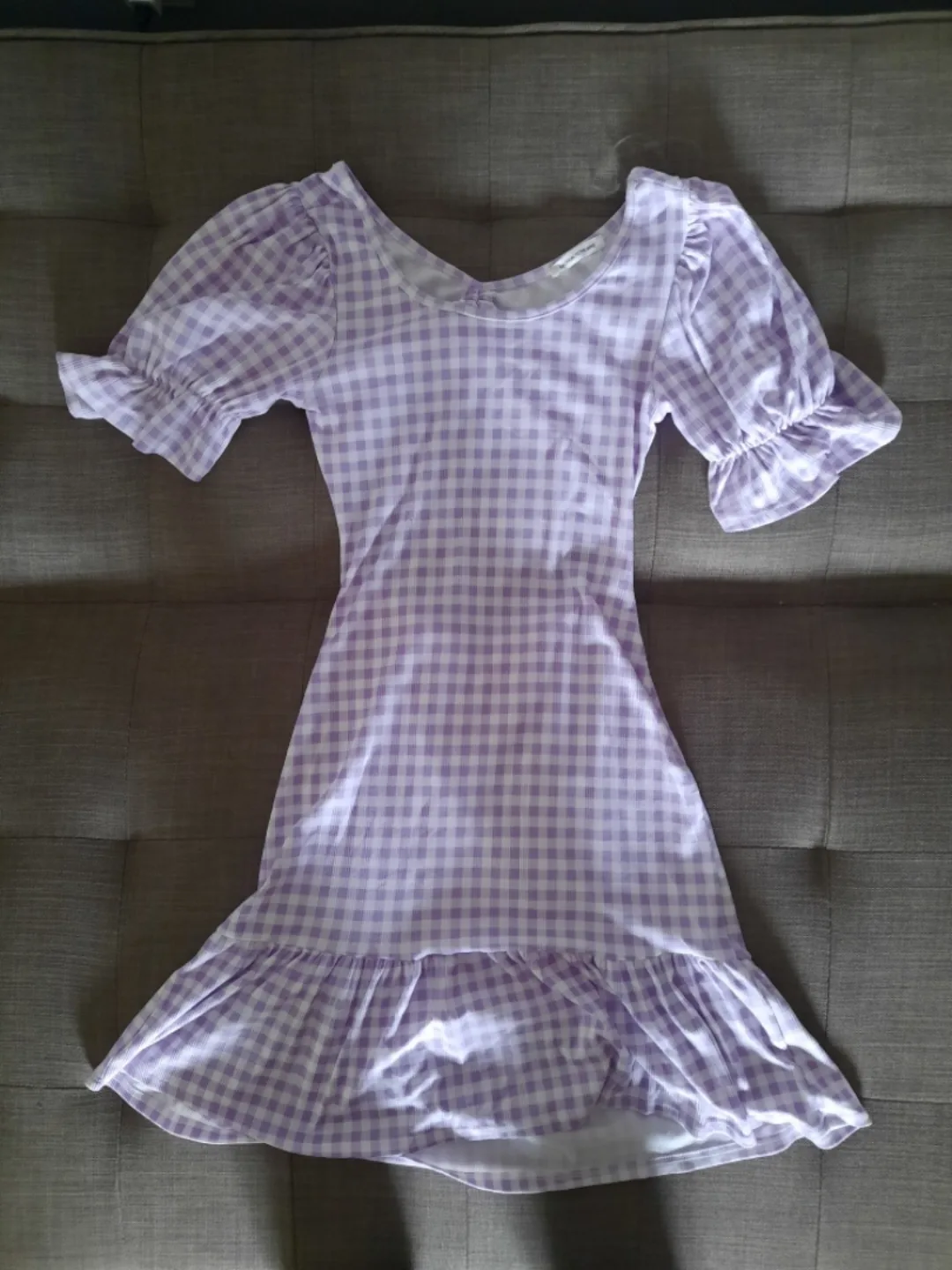 Lavender Gingham Puff Sleeve Mini Dress thumbnail