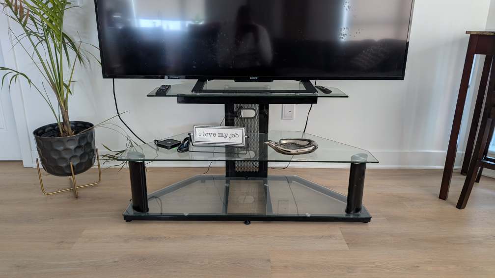 Corner TV Stand with Glass Shelves