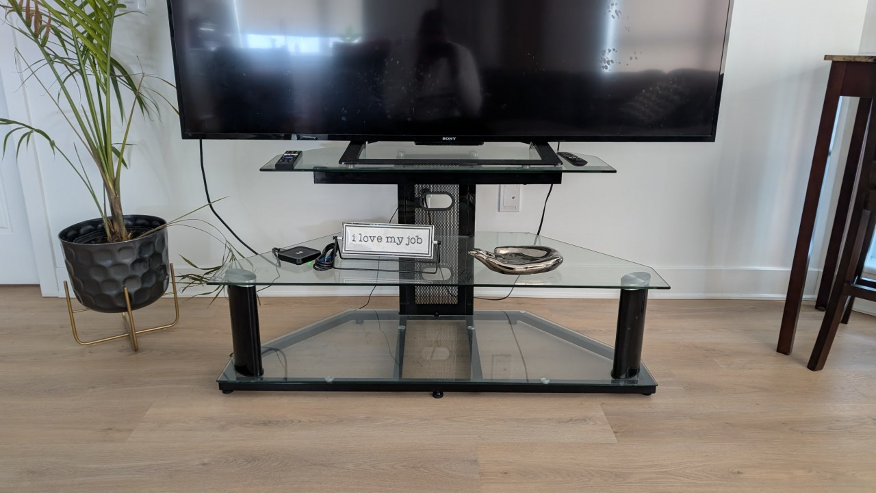 Corner TV Stand with Glass Shelves - photo 2