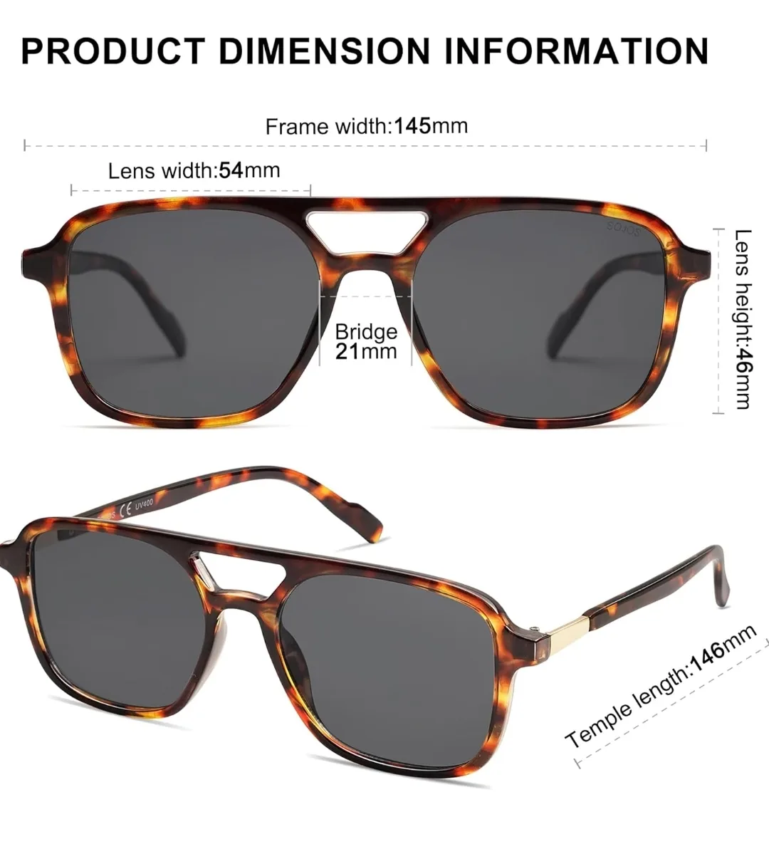 Retro Aviator Sunglasses Unisex, Tortoise/Grey image indicator(4)