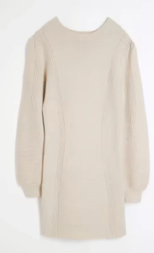 Cream-coloured ribbed knit sweater dress image indicator(2)