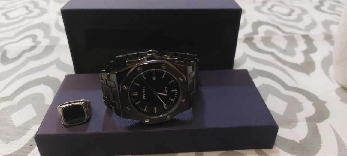 PIN TIME Men's Black Watch with Ring