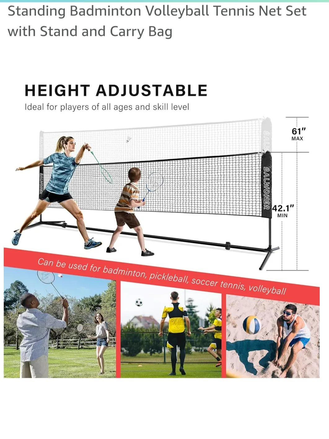 Badminton/Pickleball Net Set with Stand and Carry Bag image indicator(3)