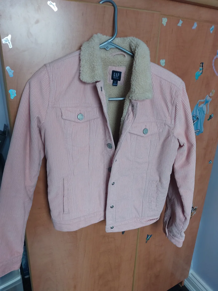 Girls' Pink Corduroy Jacket with Sherpa Collar - Size L thumbnail