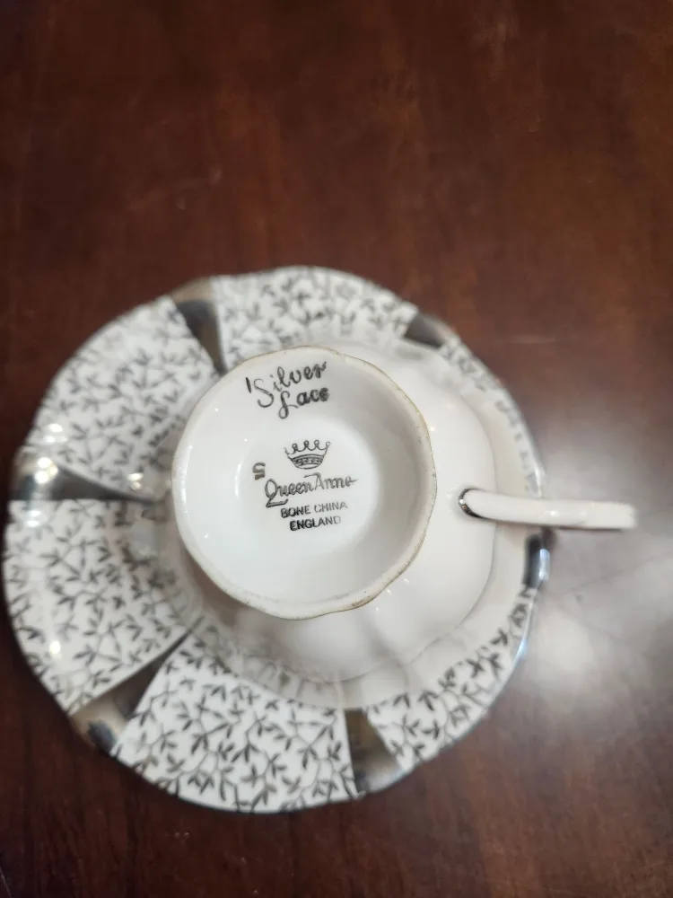 Vintage Queen Anne Silver Lace Teacup and Saucer image indicator(2)